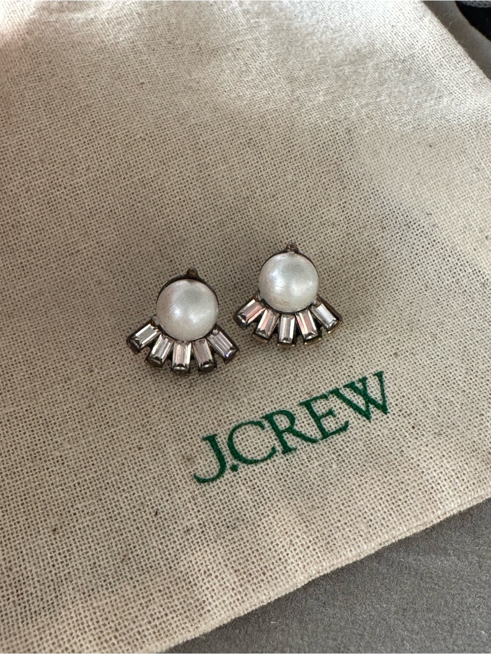 J. Crew Pearl and Crystal Fan Stud Earrings